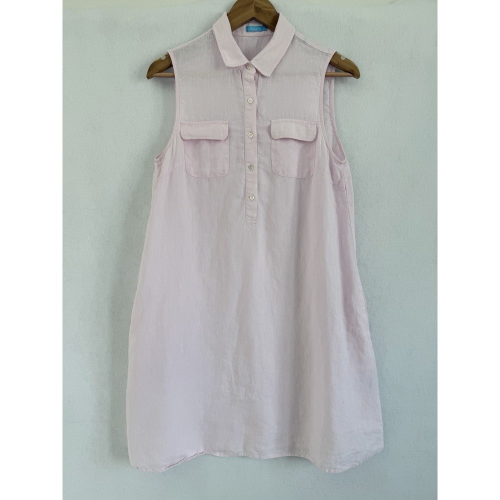 JMclaughlin 100% Linen Shirt Dress M Pink Sleeveless Pockets Vacation Coastal